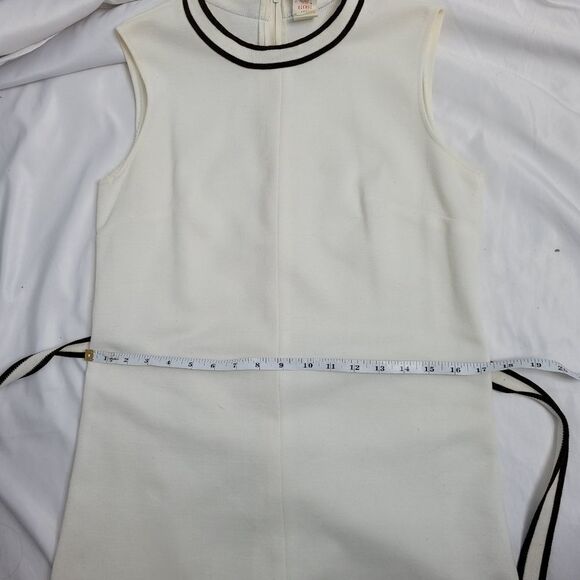 VINTAGE 60s cream sleeveless knit‎ shift dress with tie belt M - Picture 13 of 14